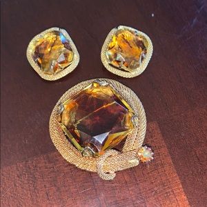 496 stunning medium girre glass brooch clip earing